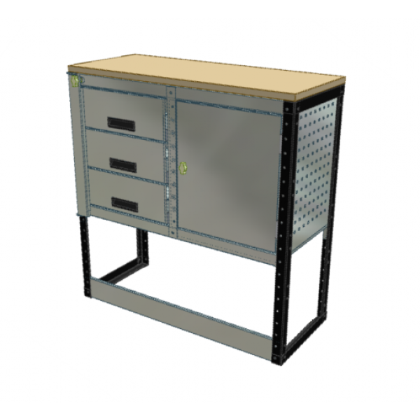 Van Racking 3 Drawer, Cabinet and Bench Unit; 1000mm x 1000mm x 330mm