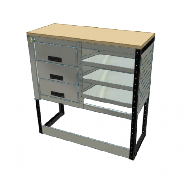 Van Racking 3 Drawer, 3 Sloping Shelf Bench Unit; 1000mm x 1000mm x 330mm